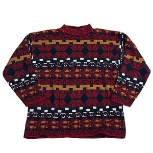 Vintage Nuggets Mens Medium Red Southwestern Fair Isle Acrylic Knit Sweater